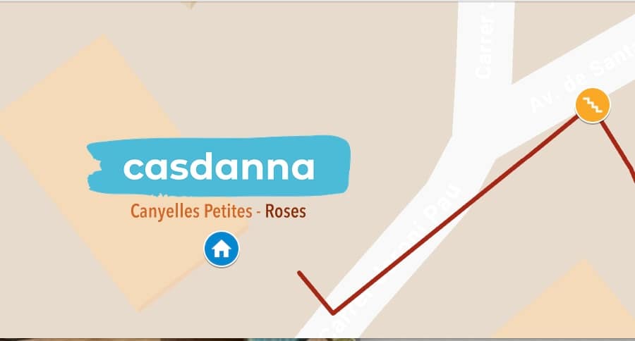 Map showing the route to Canyelles Petites beach from the Casdanna apartments