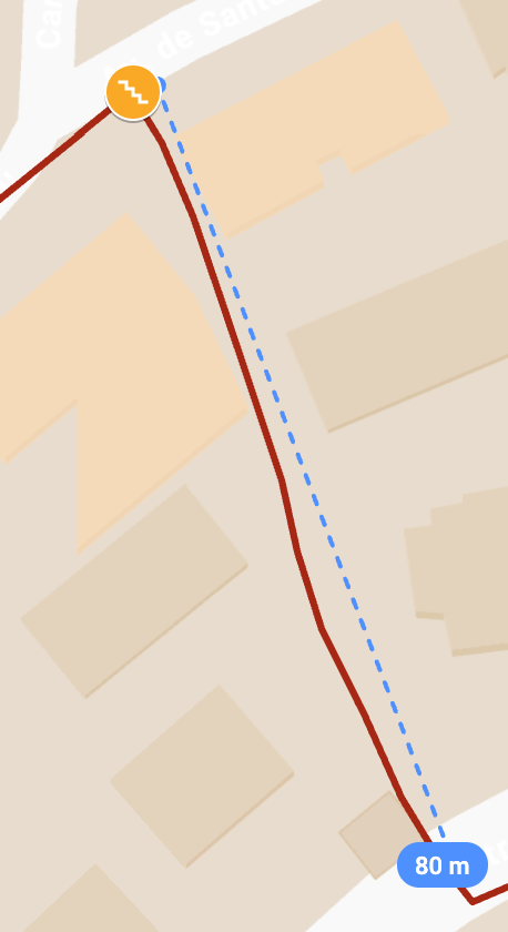 Map showing the route to Canyelles Petites beach from the Casdanna apartments