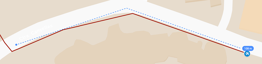 Mapa de acceso a playa de Canyelles Petites desde apartamentos Casdanna