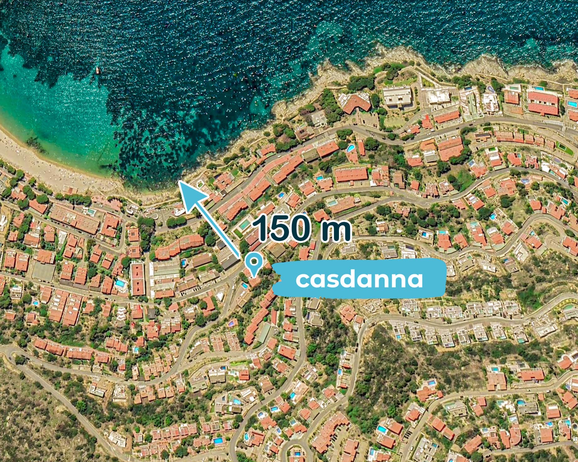 Distancia a la playa de apartamentos Casdanna Roses