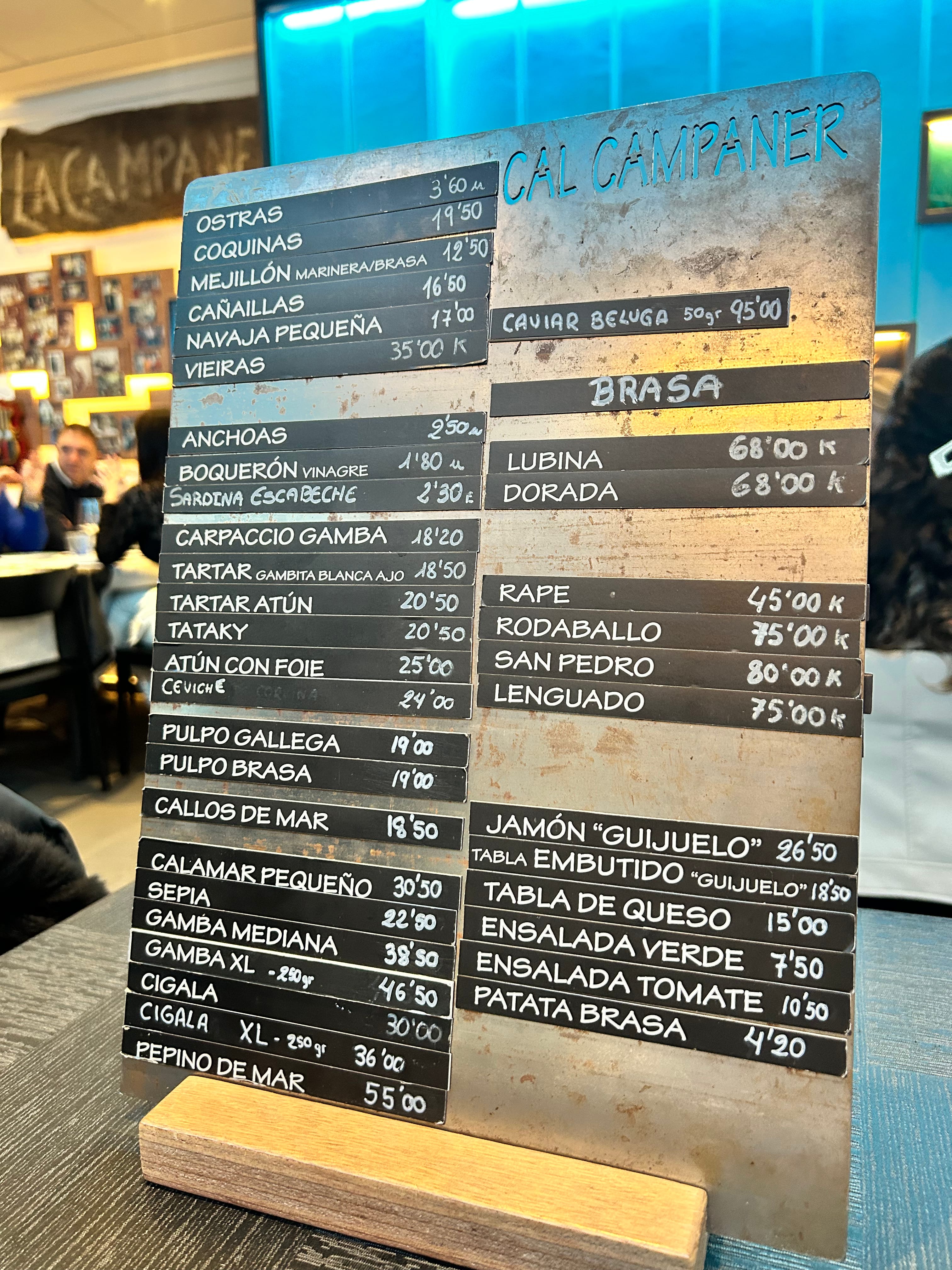 Carta Cal Campaner Restaurante Roses